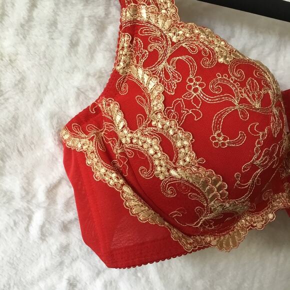 Wacoal Elegant Red and Gold Lace Bra - Picture 13 of 15